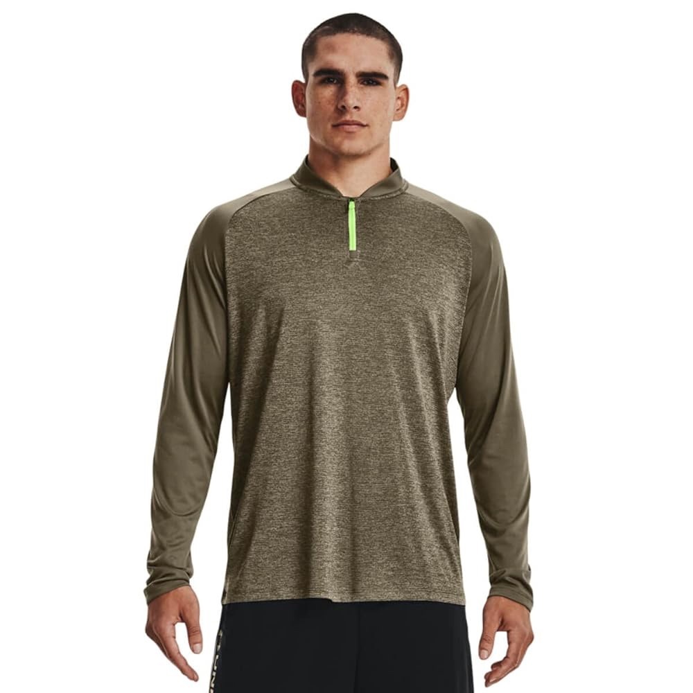 Under Armour Olive Green Pullover with Bright Green Zipper